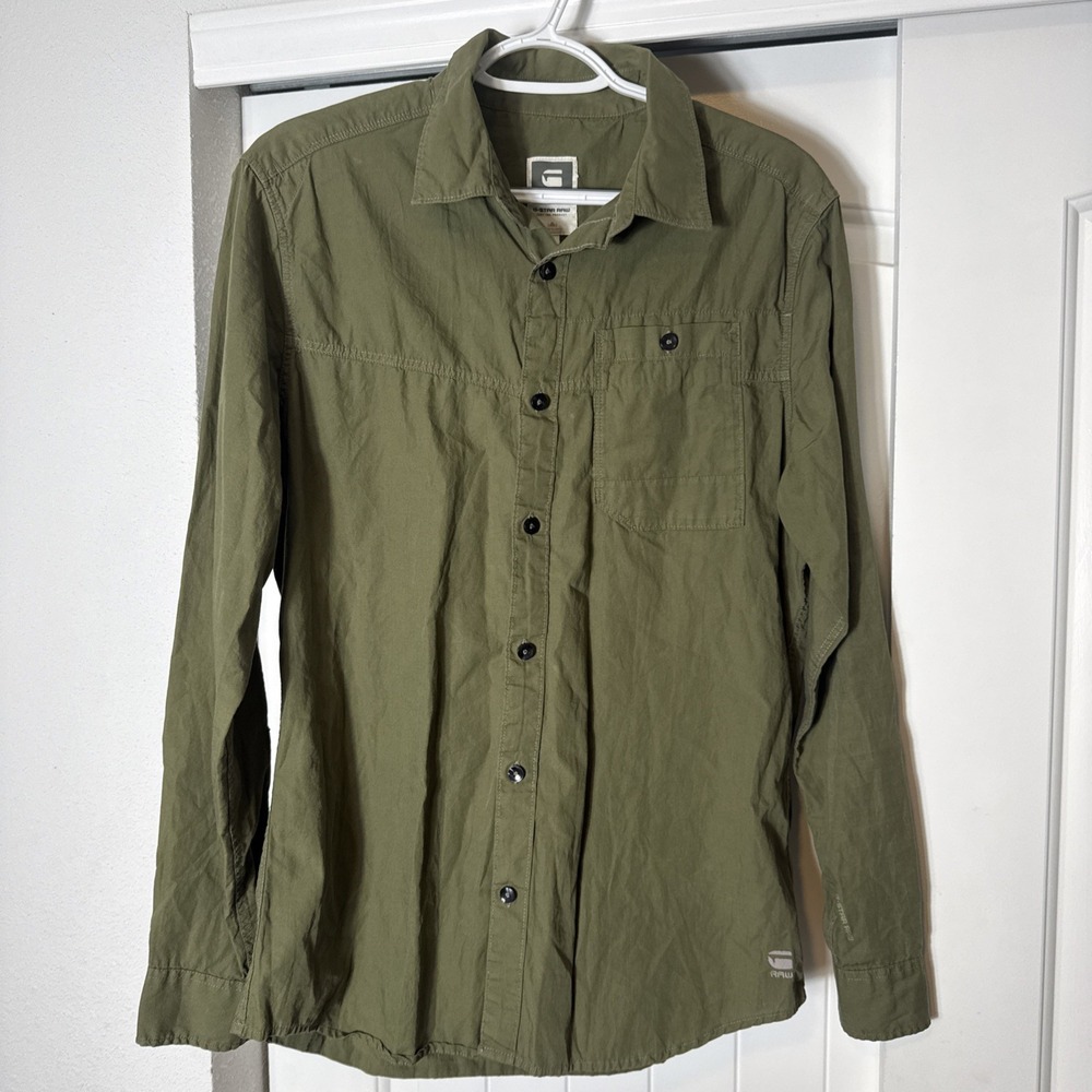 G-STAR RAW  Green Button Shirt Short Sleeve Pocket Logo